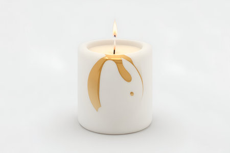 3d rendering of a white candle with a golden handle on a white backgroundの素材