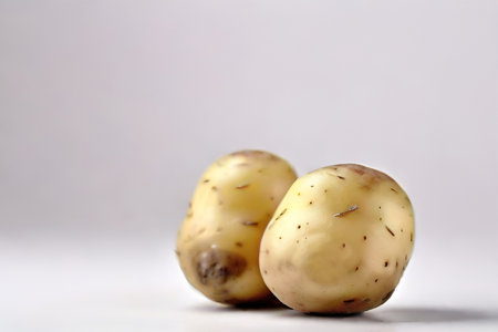 Potatoes on a white background, close-up, selective focusの素材