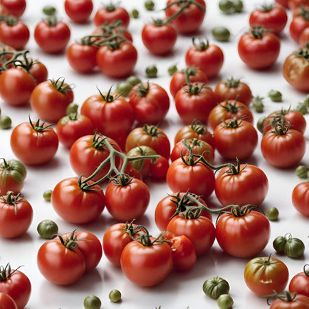 Tomatoes on white background. Top view. Flat layの素材