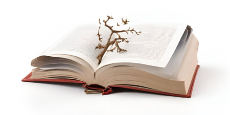 Old book with a dead branch on a white background. Isolatedの素材