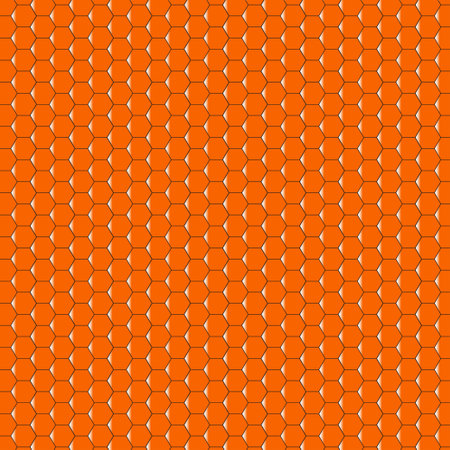 Seamless honey bee pattern of hexagons on an orange background. Vector illustrationのイラスト素材