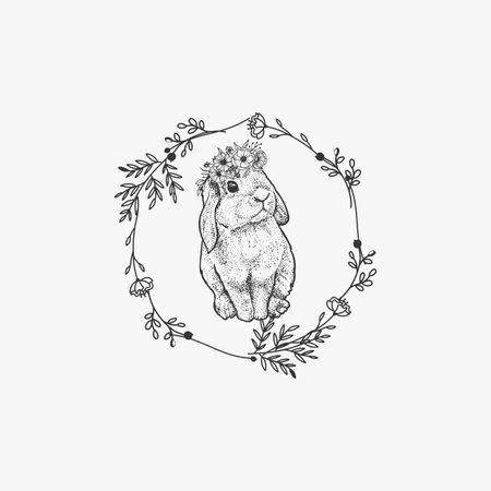 Hand drawn cute hedgehog in floral wreath. Vector illustration.のイラスト素材