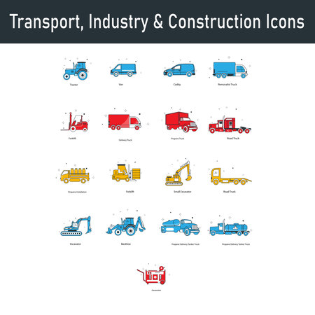 Transport, Industry &amp; Construction Vector Icon Design Setのイラスト素材