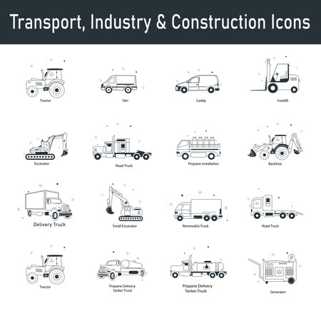 Transport, Industry &amp; Construction Vector Icon Design Set.のイラスト素材