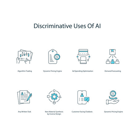 Discriminative Uses of Ai, AI Ethics, Fair AI Practices, Vector Icon Setのイラスト素材