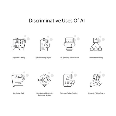 Discriminative Uses of Ai, AI Ethics, Fair AI Practices, Vector Icon Setのイラスト素材