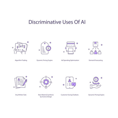 Discriminative Uses of Ai, AI Ethics, Fair AI Practices, Vector Icon Setのイラスト素材