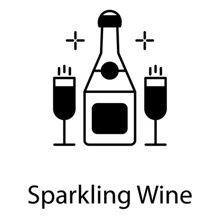 Elegant Sparkling Wine Bottle Glass Icon Vector For Party Themesのイラスト素材