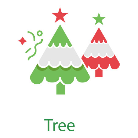 Ornamental Christmas Tree Vector Icon with Star and Decoration Elementsのイラスト素材