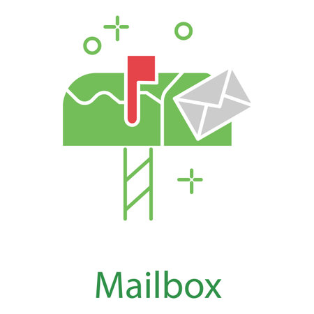 Flat Mailbox Illustration Icon with Mail Envelope and Red Flag Designのイラスト素材