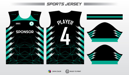 Soccer jersey design template in black and green color. Vector illustration.のイラスト素材