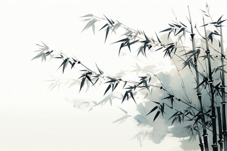 Japanese Sumi-e style bamboo painting: Japanese artの素材