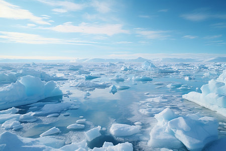 Melting ice sheets in the Arctic Ocean or waterの素材