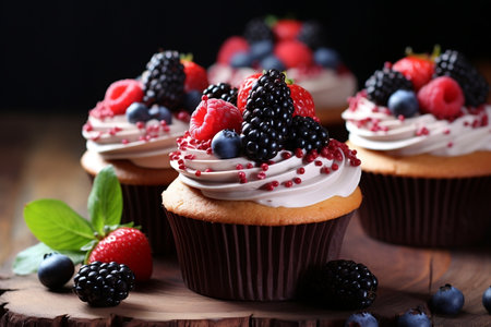 Delicious berry cupcakes - set of 3の素材