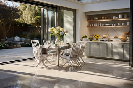 A clean gray marble tile floor in a contemporary settingの素材