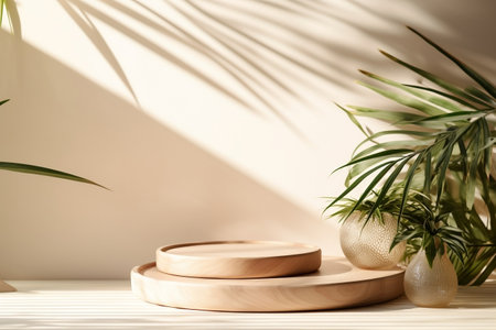 Two minimal modern wooden round tray podiumsの素材