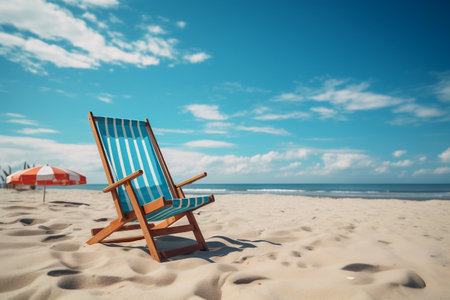Concept of beach vacation with a chair and blue skyの素材