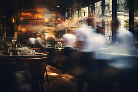 Background of a blurred restaurant scene with peopleの素材
