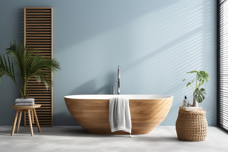 Sophisticated bathroom interior featuring richly hued walls and marble accentsの素材