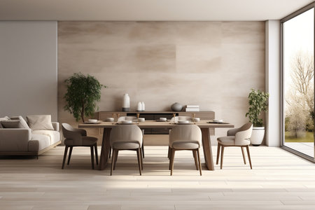Contemporary apartment dining room with a sleek interior designの素材