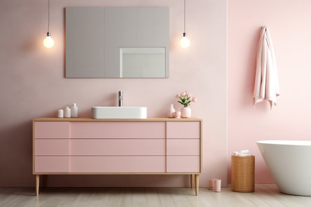 Sleek and minimalist modern bathroom interior with a contemporary touchの素材