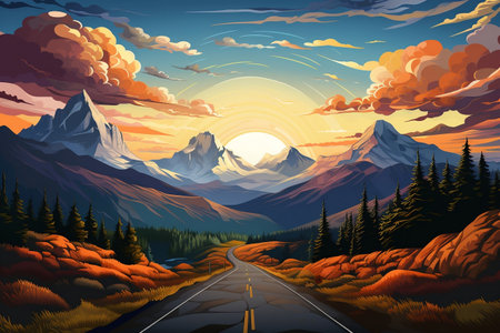 Journeying along the road to the mountainsの素材