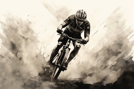 Silhouette of a Cyclist in Motionの素材
