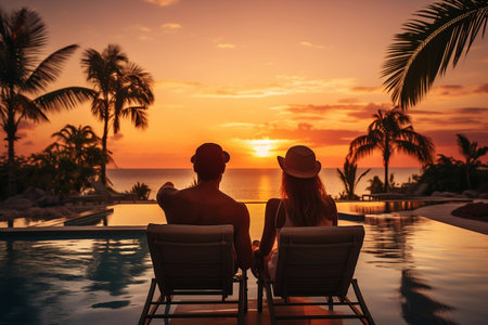 Young Traveling Couple Relaxing and Enjoying the Moment.の素材