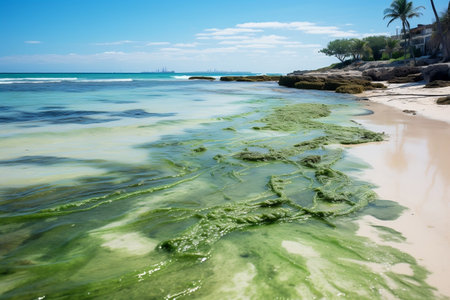 Mexico Riviera Beach with Stranded Seaweedの素材