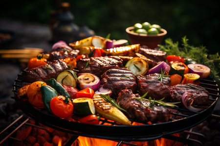Assorted grilled meat with delicious vegetablesの素材