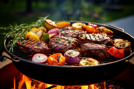 Assorted grilled meat with delicious vegetablesの素材