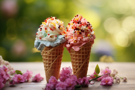 A couple enjoying a variety of colorful ice cream flavorsの素材