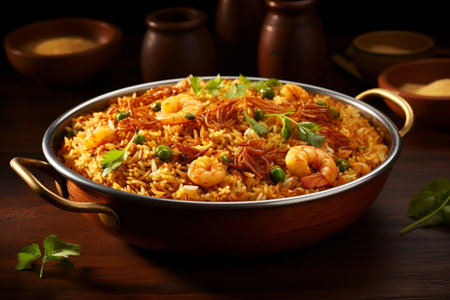 Delicious shrimp fried rice with aromatic baryani spicesの素材