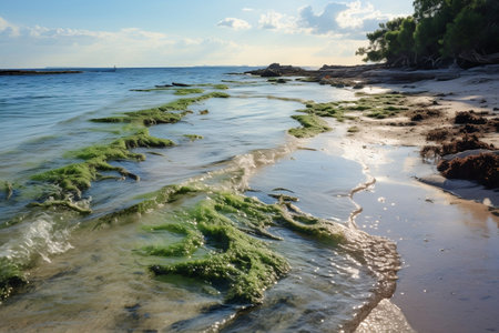 Mexico Riviera Beach with Stranded Seaweedの素材