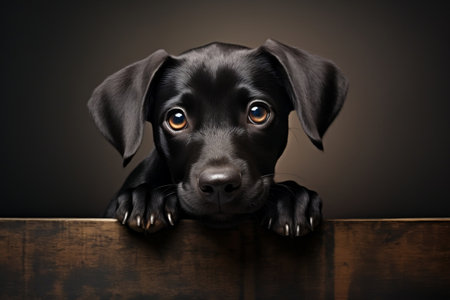 Portrait of an adorable black puppy dog gazing curiouslyの素材