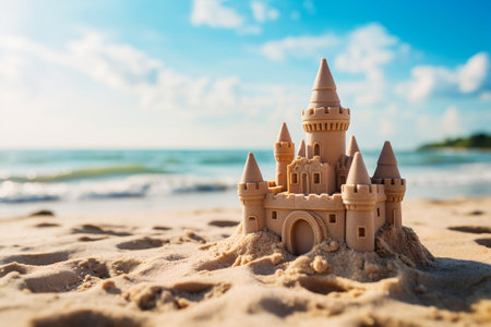 A summer holiday sandcastle by the seaの素材