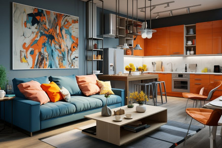 Vibrant interior design of a studio apartmentの素材