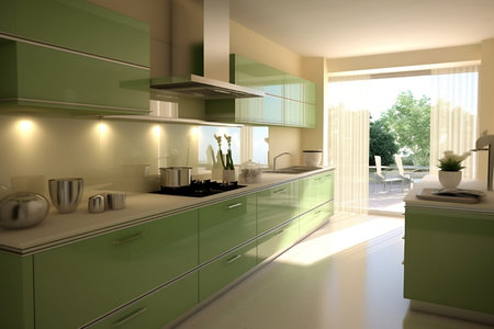 A modern and minimalist green kitchen interior designの素材