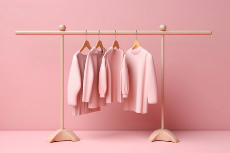 Pink Clothes Rack on Pink Background. Generative AIの素材
