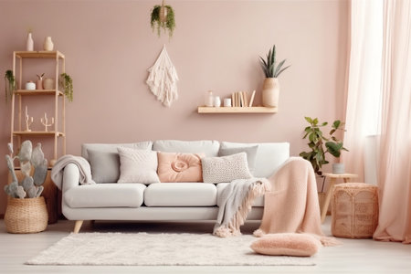 A Room in Light Pastel Colors - Scandi-Boho, Generative AIの素材