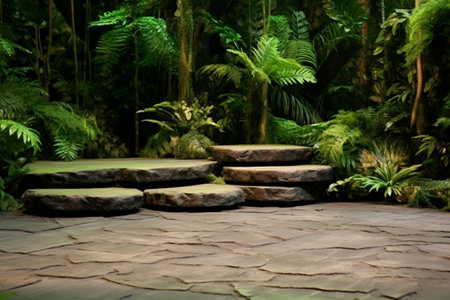 Tropical Forest Stone Platform. Generative AIの素材