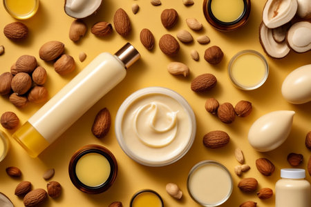 Shea Butter Care Product Flatlay Background. Generative AIの素材