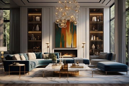 Modern Living: Mid-Century Interior Design. Generative AIの素材