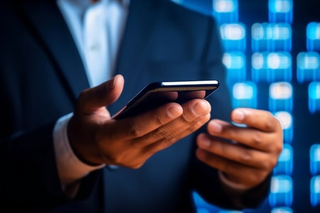 Business professional using a phone to documentの素材