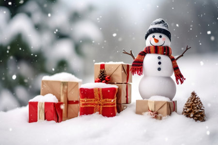 Christmas banner featuring gift boxes on snowの素材