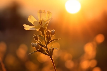 A flower in the morning of spring with golden sunriseの素材