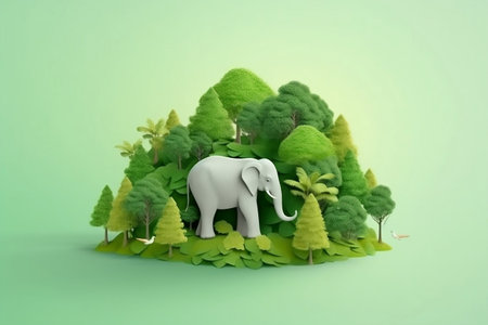 Illustration of Elephant-Shaped Green Forest in 3Dの素材