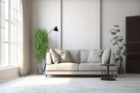 Living Room Interior with Sofa and Clear Aesthetics Generative AIの素材