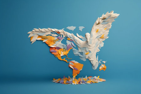 Illustration of World Peace Day with a world map in the form of flying pigeons - International Peace Day conceptの素材