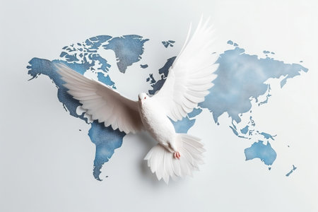Illustration of World Peace Day with a world map in the form of flying pigeons - International Peace Day conceptの素材